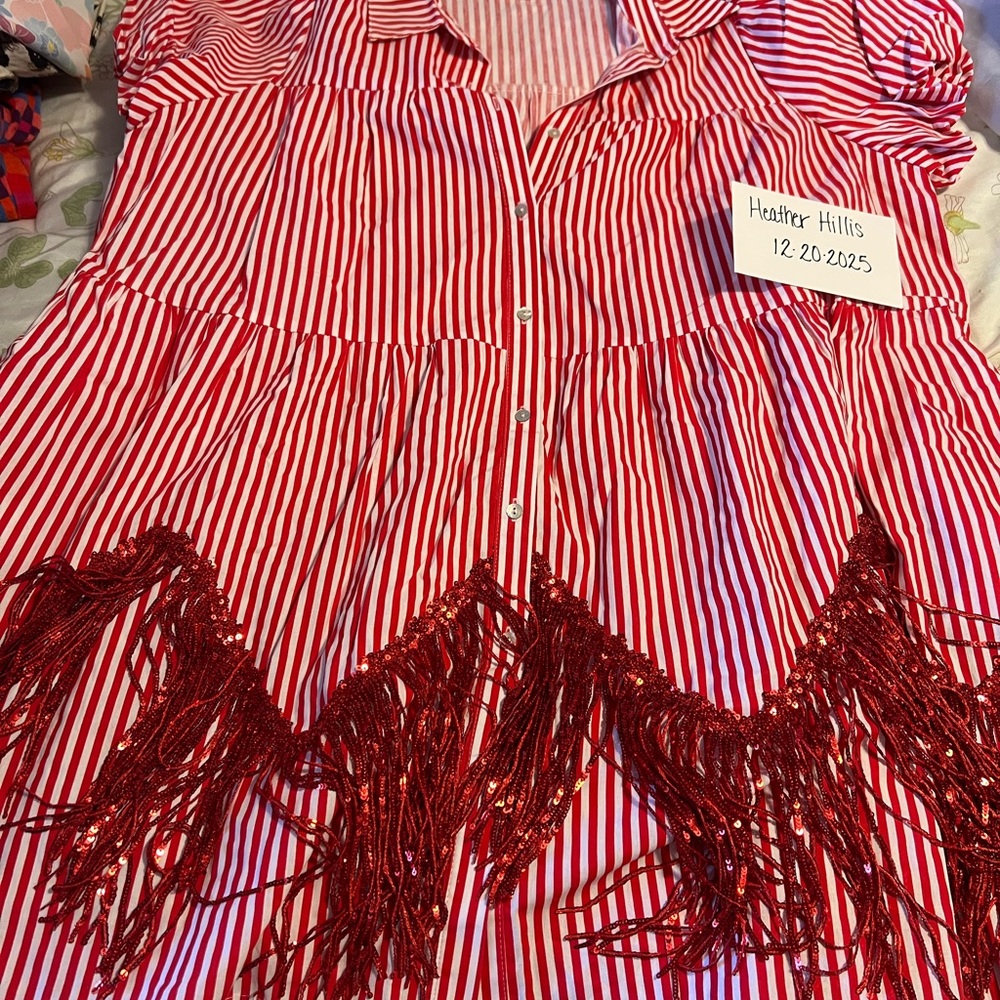 Fantastic Fawn Red and White Striped Mini Dress